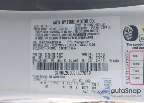 2012 Lincoln Mkz из США, поврежденный, VIN 3LNHL2GC0CR822089